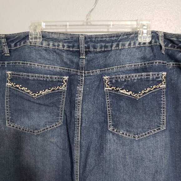 Denim Maxi Skirt 22W Plus Size Long Modest A-Line Straight Rhinestone Blue Jean - Picture 10 of 12